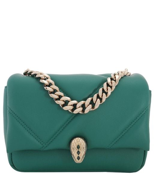 BVLGARI Green Mini Serpenti Cabochon Top Handle Bag