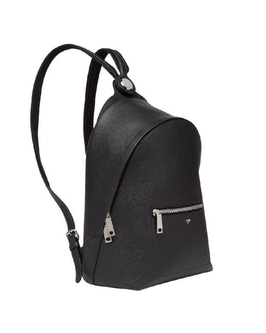 Fendi Black Engraved Logo Leather Backpack for men