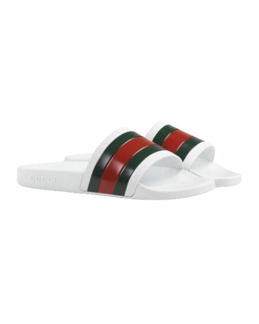 Gucci White Web Rubber Slide Sandals for men