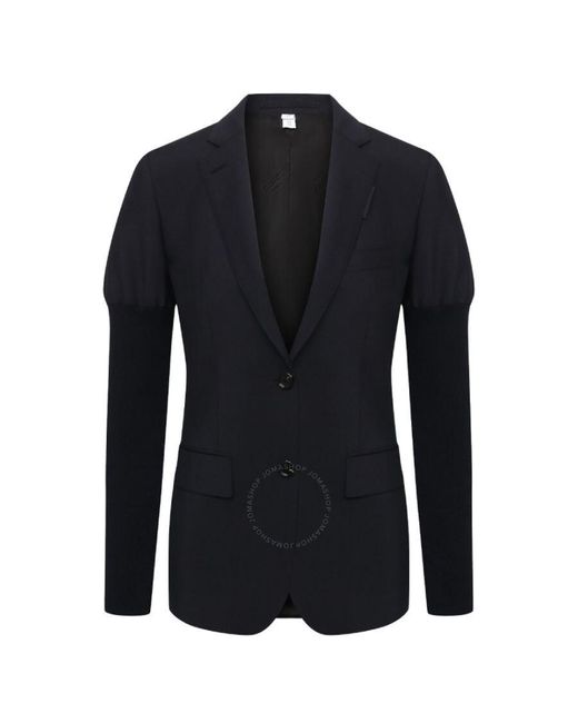 Burberry Blue Debby Rib-knit Sleeve Mohair Wool Tailored Blazer Jacket