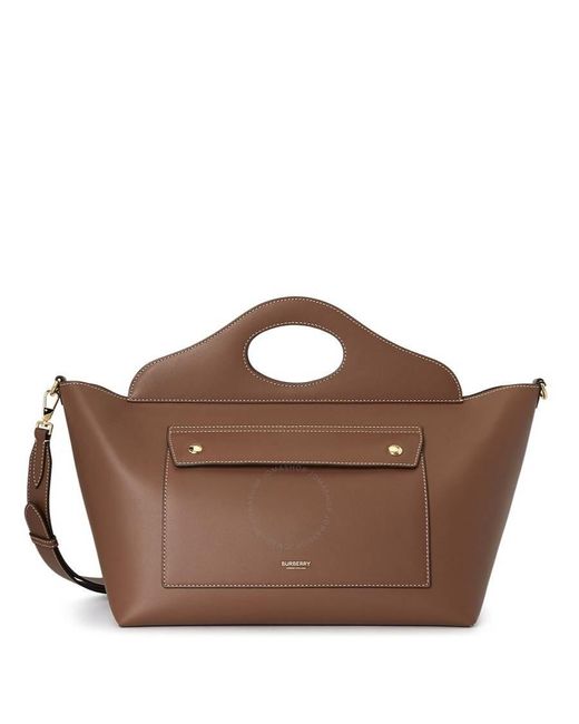 Burberry Brown Small Soft Pocket Leather Tote Bag
