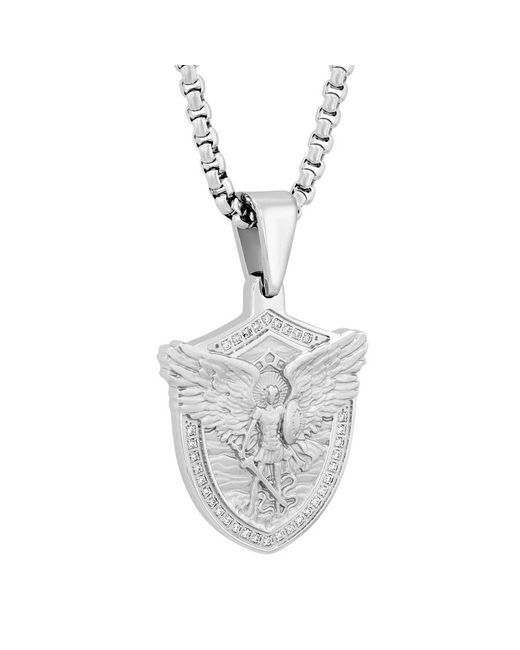 Robert Alton Metallic 1/5Ctw Diamond Stainless Steel St. Michael Pendant for men