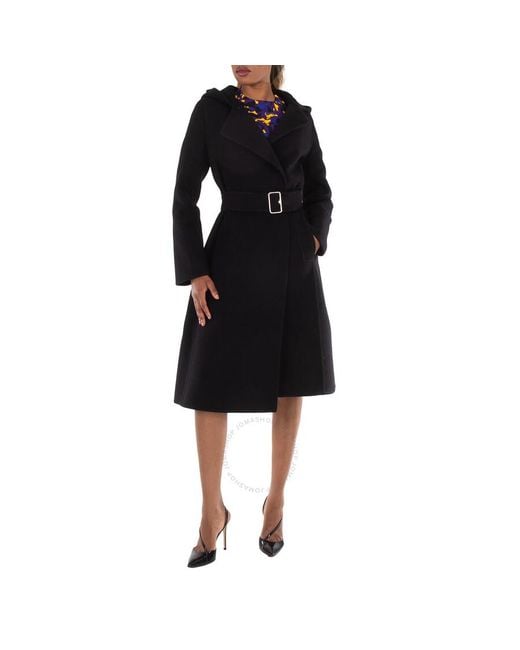 Burberry Black Hooded Wool Cashmere Coat, Brand Size 8 Us