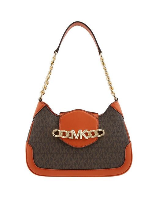 Michael Kors Brown Signature Logo-Print Small Hally Shoulder Bag