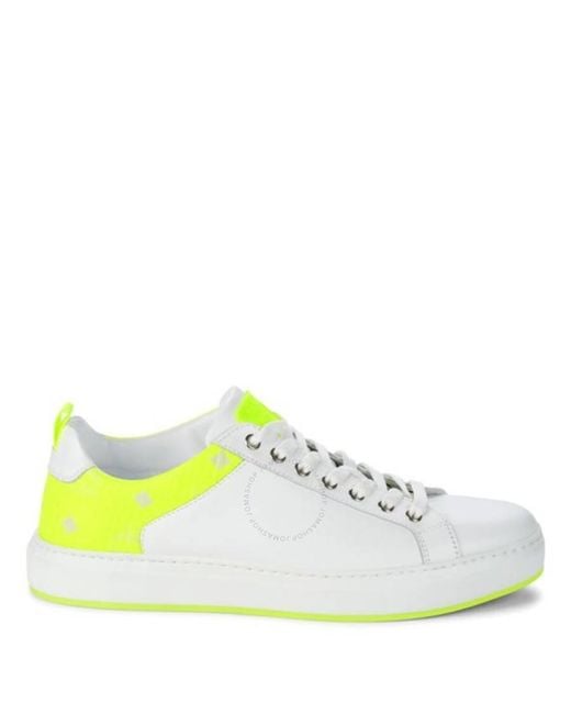 MCM White Neon-Trimmed Leather Sneakers, Brand Size 39 Us
