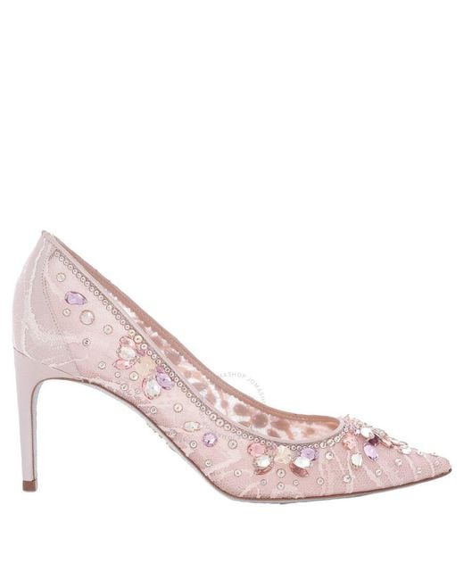 Rene Caovilla Pink Cinderella Crystal Lace Pumps