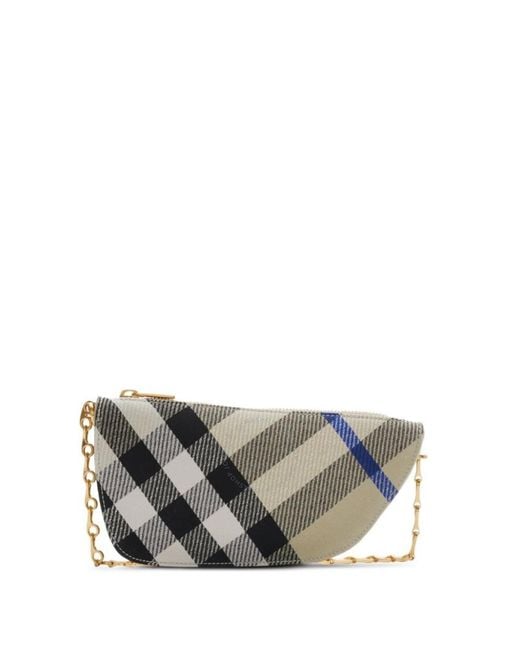 Burberry Gray Shield Check-Pattern Mini Bag