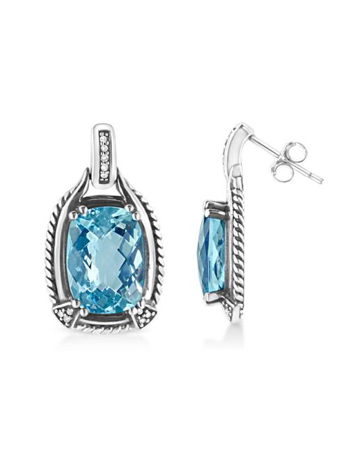 Haus of Brilliance Blue 925 Sterling 14X10Mm Cushion Cut Topaz Gemstone And Diamond Accent Dangle Earring