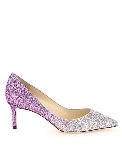 Jimmy Choo Pink Romy 60 Glitter Pointy Toe Pumps, Brand Size 34 Us