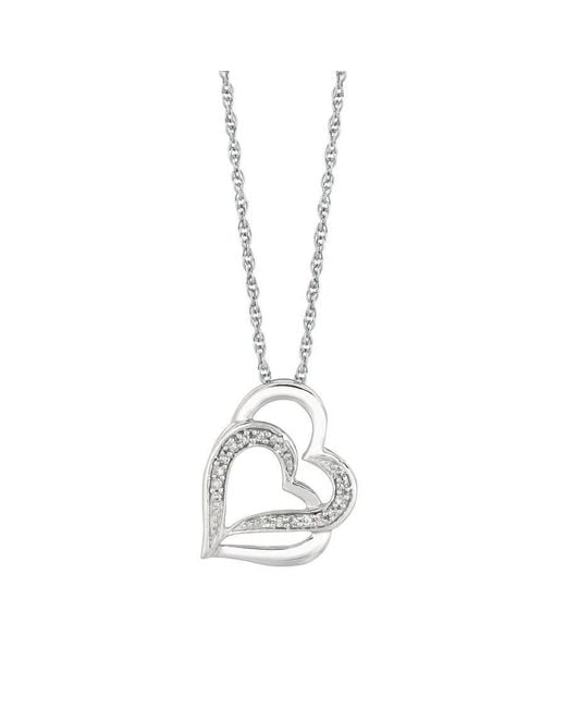 Tresorra Metallic Sterling Diamond Hearts Pendant Necklace