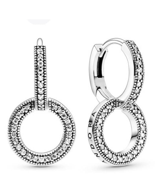 Pandora Metallic Sparkling Double Hoop Earrings