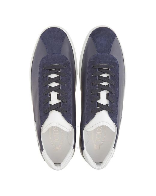 Tod's Blue Navy Leather Logo Patch Sneakers for men