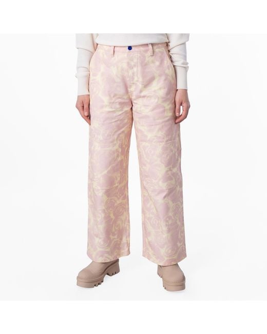 Burberry Pink Rose-Print High Waist Cotton Pants, Brand Size 4 Us