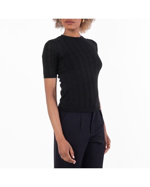 Ferragamo Black Ferragamo Short-Sleeved Gancini Motif Knit Top