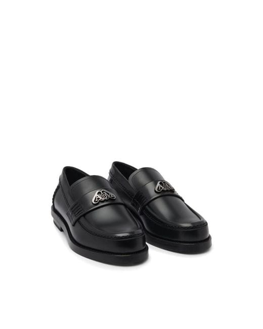 Alexander McQueen Black Seal-Plaque Leather Loafers, Brand Size 37 Us