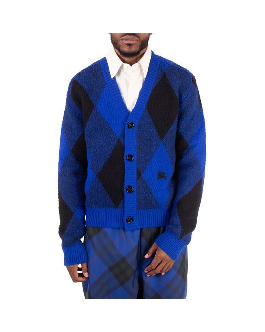 Burberry Blue Argyle-Check Wool Cardigan for men