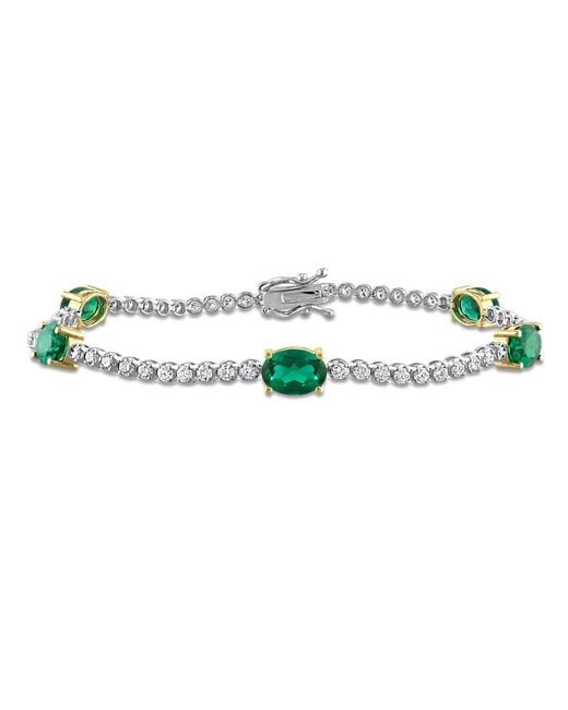 Created Forever Green 3 1/2 Ct Tgw Oval Created Emerald And 1 3/8 Ct Tw Lab Grown Diamond Tennis Bracelet