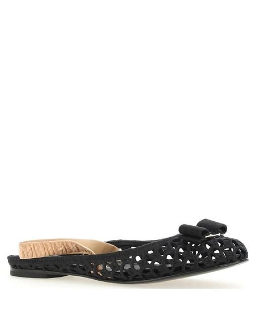 Ferragamo Black Ferragamo Salvatore Embroidered Vara Bow Ballet Flats