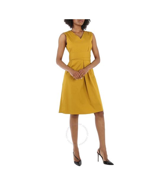 Max Mara Yellow Estremo Stretch Sleeveless Pleated Dress