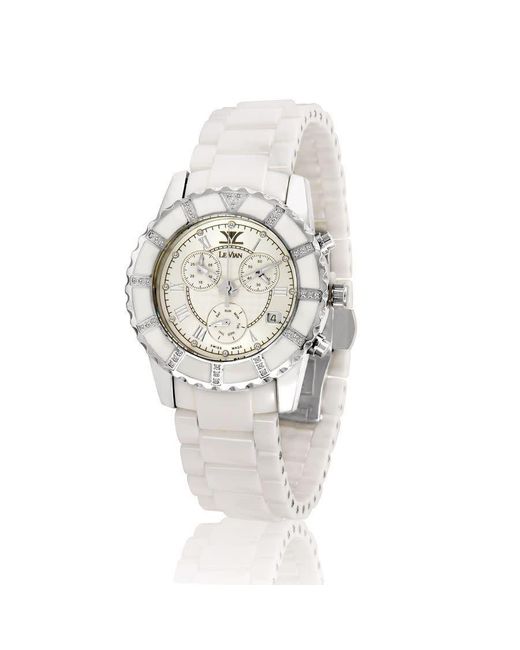 Le Vian White Ceramic Chronograph Quartz Dial Watch