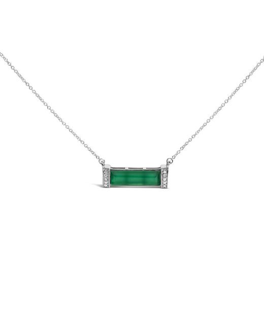Haus of Brilliance Blue Sterling Diamond Accent And Agate Bar Pendant Necklace