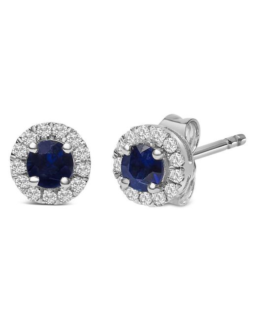 Haus of Brilliance Blue 10K 3.25Mm X 3.25Mm Round Sapphire And 1/10 Cttw Diamond Halo Stud Earrings