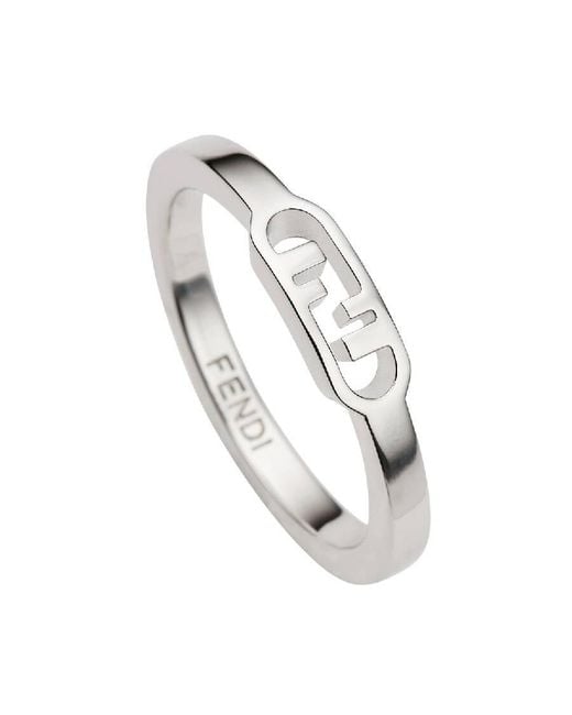 Fendi Metallic O'Lock Palladium Ring for men