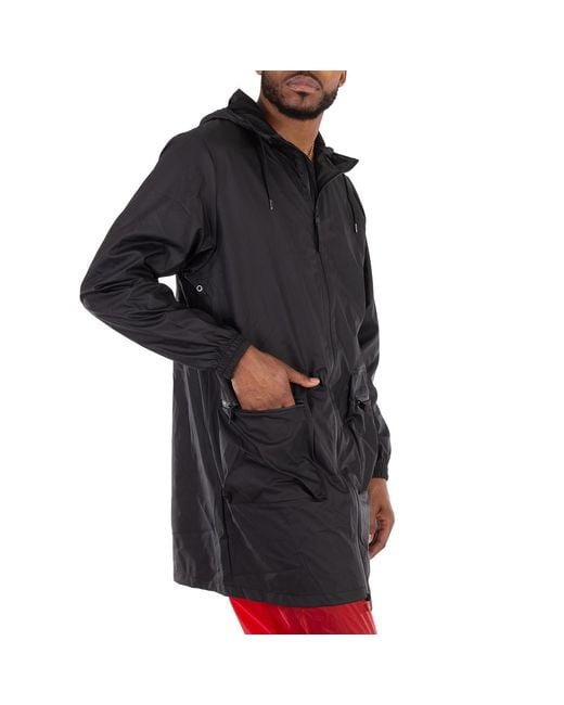 Rains Black Long Cargo Jacket for men