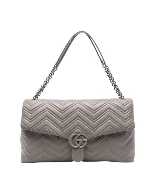 Gucci Gray Gg Marmont Maxi Chevron-Quilted Leather Shoulder Bag