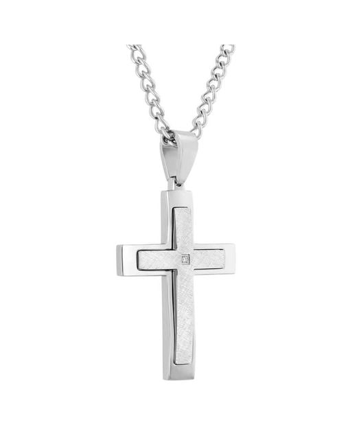 Robert Alton Metallic Diamond Accent Stainless Steel Frozen Finish Stacked Cross Pendant for men