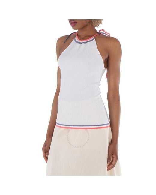 Fendi White Intarsia-Knit Halterneck Sleeveless Top, Brand Size 42 (Us