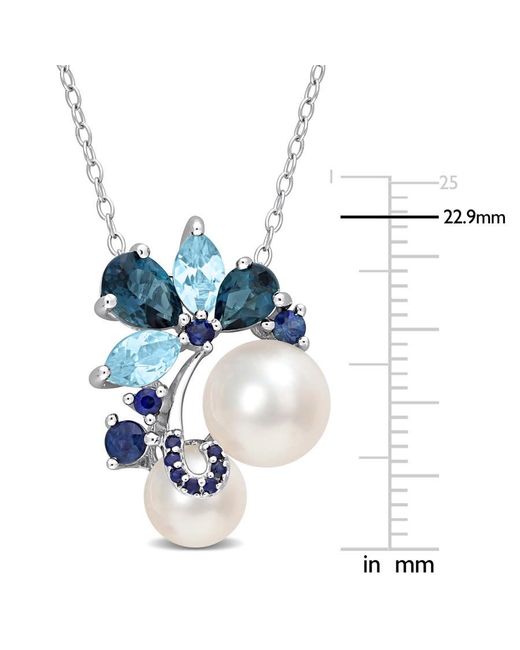 Amour Blue Cultured Freshwater Pearl, London And Sky- Topaz, And Sapphire Pendant With 20In Chain