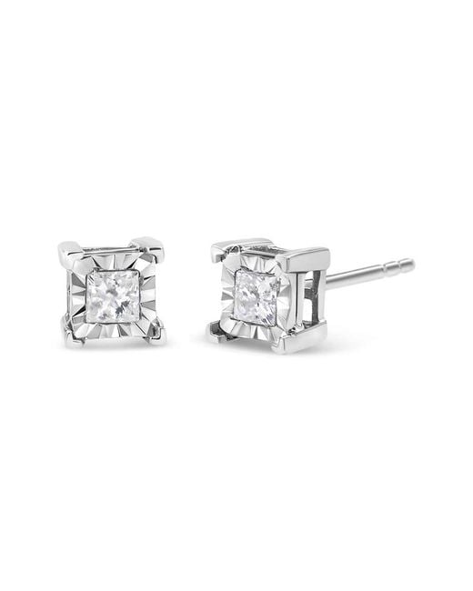 Haus of Brilliance Metallic 925 Sterling 1/2 Cttw Miracle Set Princess-Cut Diamond Solitaire Stud Earrings (H-I Color, Si2-I1 Clarity)