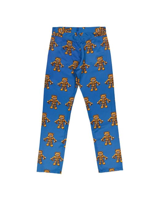 Moschino Blue Allover Robot Bear Print Trousers for men
