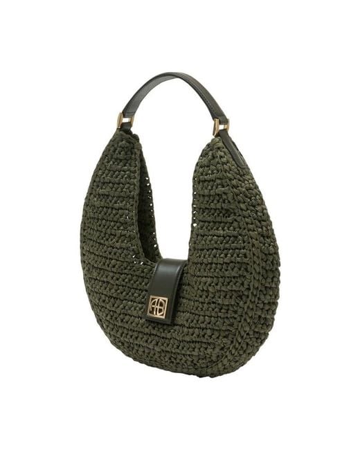 Anine Bing Green Crocheted Cotton Shoulder Bag