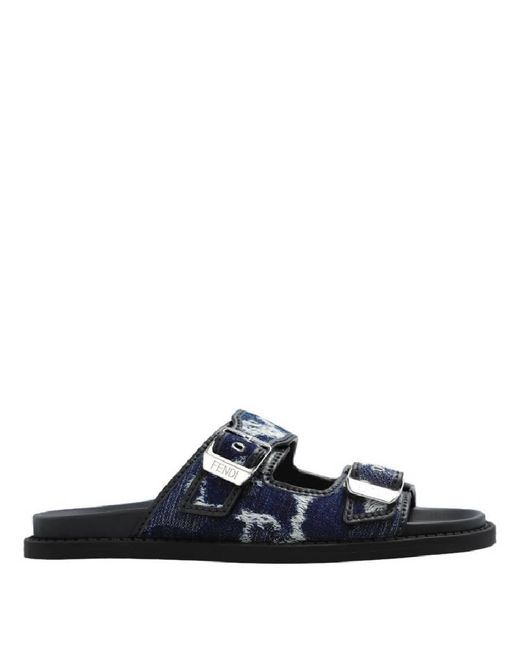 Fendi Blue Engraved Logo Denim Slides, Brand Size 7 (Us for men