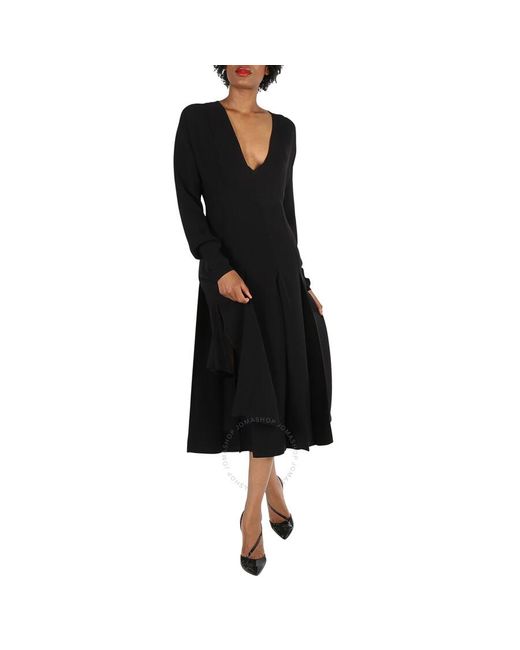 Burberry Black Emelia Pleated Silk Cady Midi Dress