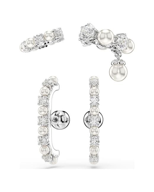 Swarovski Metallic Matrix Crystal Pearl Cuff Earrings Set