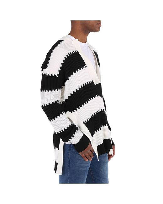 Burberry Black Side-slit Striped Rib Knit Wool Sweater for men