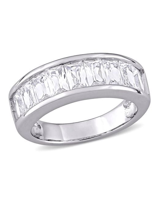 Amour Metallic 2 3/4 Ct Tgw Baguette-Cut Created Sapphire Semi-Eternity Anniversary Band