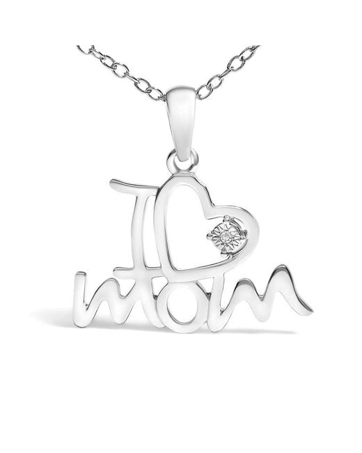 Haus of Brilliance Metallic 925 Sterling Diamond Accent "I Love Mom" Heart Pendant Necklace