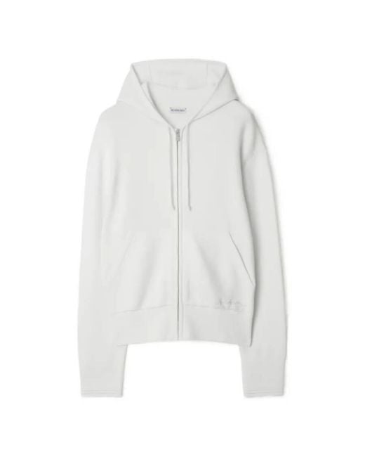Burberry White Logo Embroidered Wool-Blend Hoodie