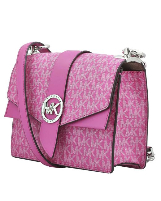 Michael Kors Pink Greenwich Small Logo And Leather Crossbody Bag