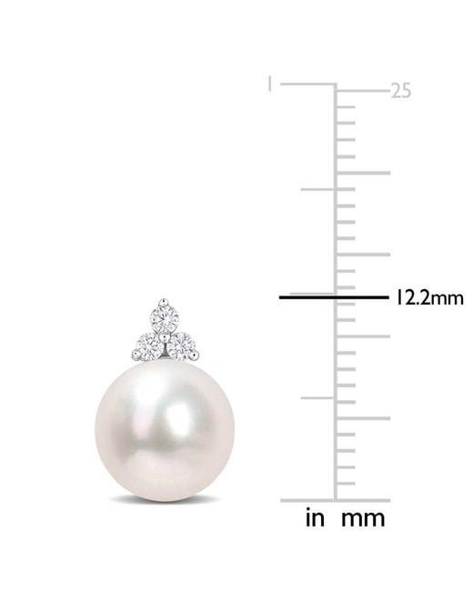 Amour White 8-8.5Mm Freshwater Cultured Pearl And 1/8 Ct Tw Diamond Pearl Stud Earrings