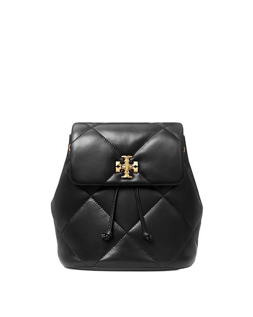 Tory Burch Black Backpack Kira With Metal Logo Plate On Front Quilted Leather For Cow Backpacks And Belt Bags