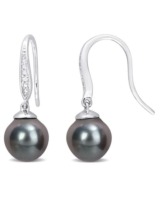 Amour Metallic 8-9Mm Tahitian Cultured Pearl And Diamond Accent Shepherd Hook Earrings for men