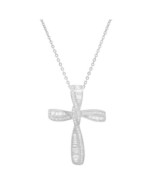 Kylie Harper Metallic Sterling Baguette Cubic Zirconia Cz Cross Pendant