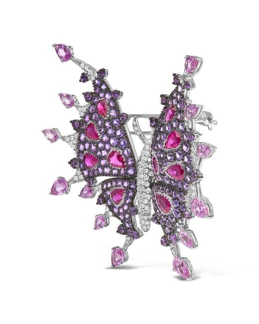 Haus of Brilliance Purple 18K 1.00 Cttw Diamond, Ruby Sapphire, And Amethyst Mixed Gemstone Butterfly Brooch Pin for men
