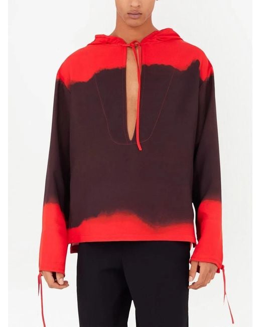 Ferragamo Red Sunset-Print Hooded Kaftan, Brand Size 48 Us for men