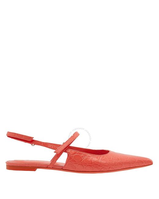 By Far Coral Red Jess Croco Embossed Leather Slingback S